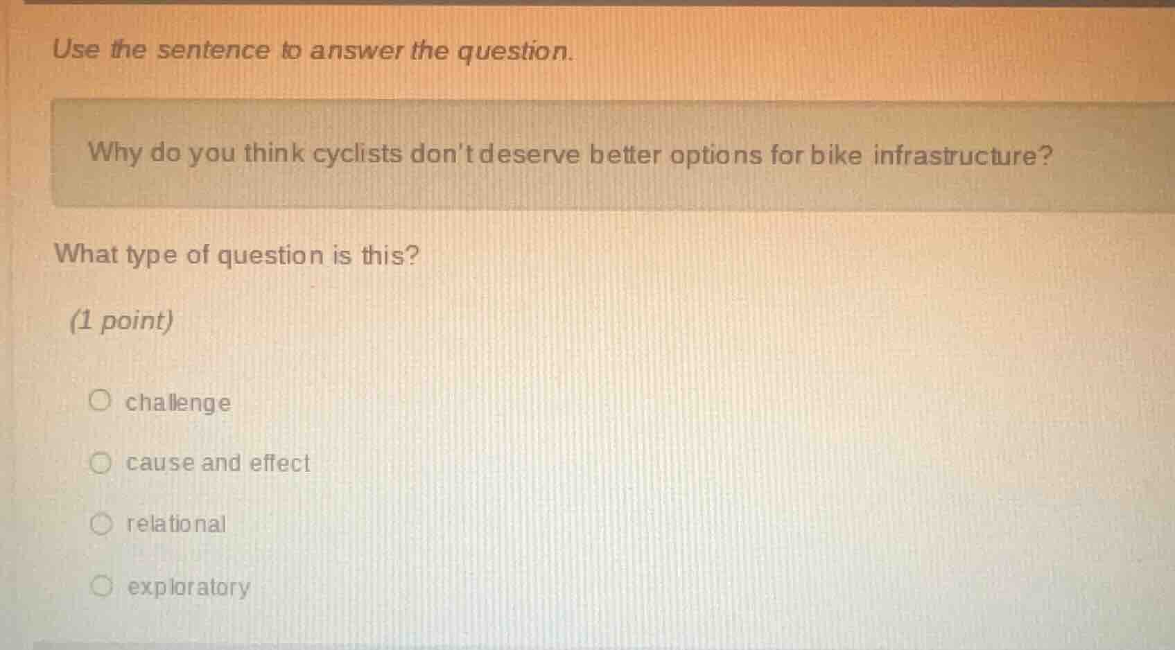 use the sentence to answer the question. why do you think cyclists dont…