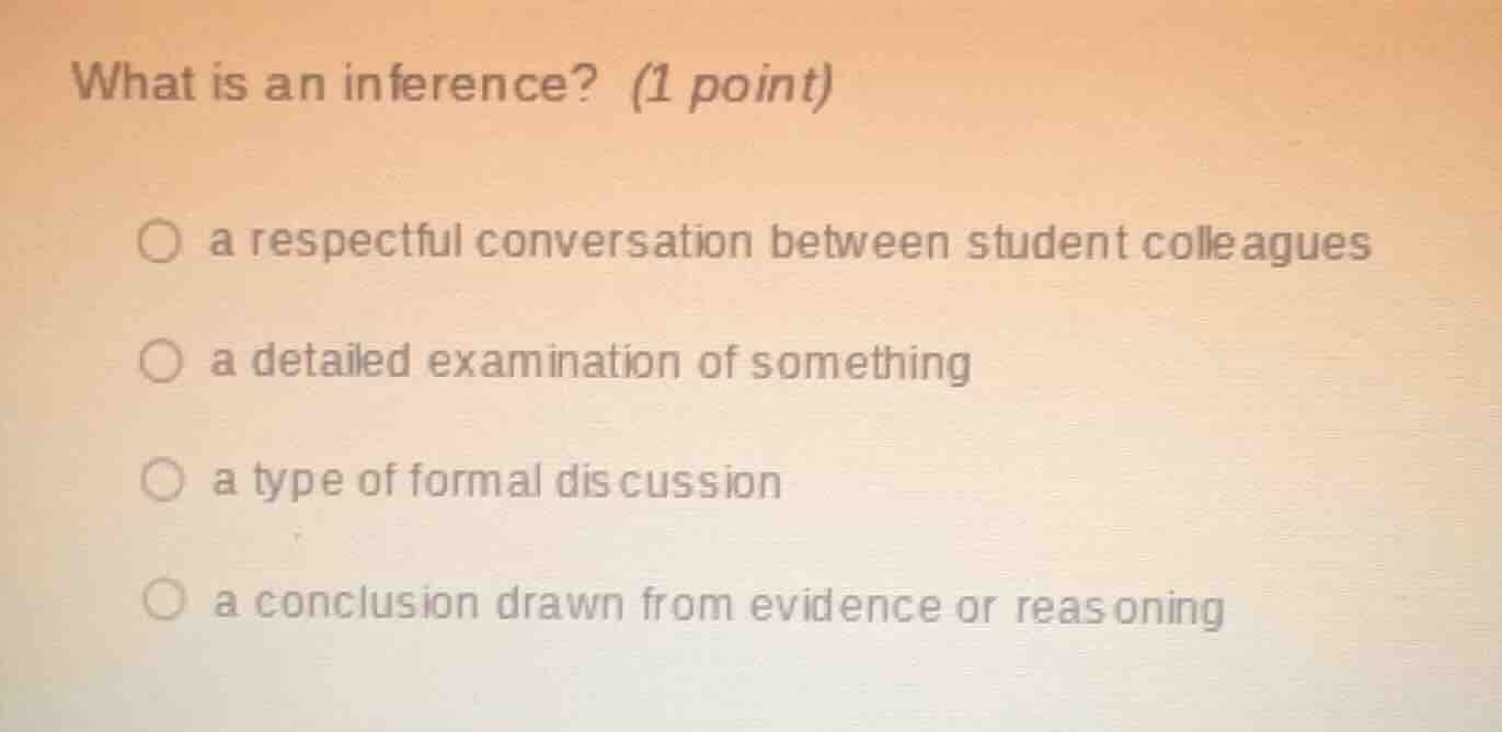 what is an inference? (1 point) a respectful conversation between stude…