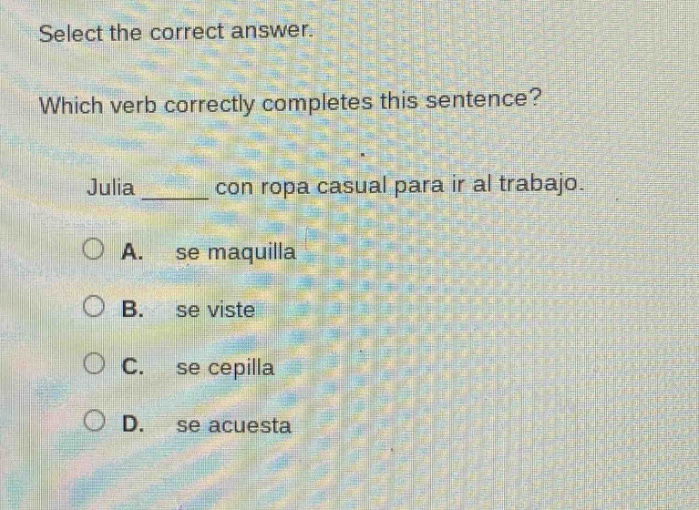 select the correct answer. which verb correctly completes this sentence…