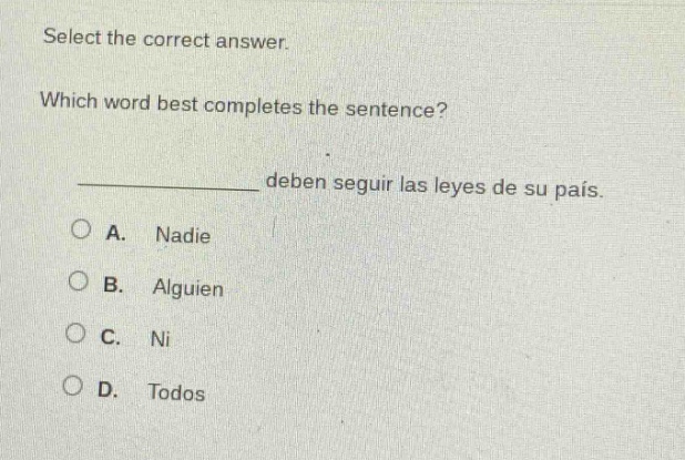 select the correct answer. which word best completes the sentence? ____…