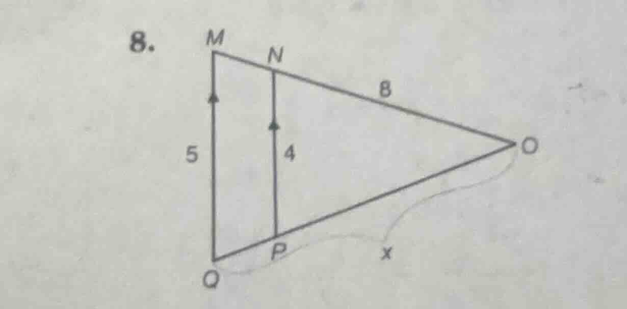 8. (image of a triangle with segments mn, mp, etc., and lengths 5, 4, 8…