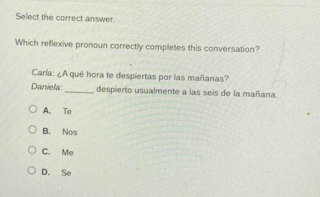 select the correct answer. which reflexive pronoun correctly completes …
