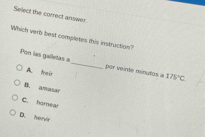 select the correct answer. which verb best completes this instruction? …