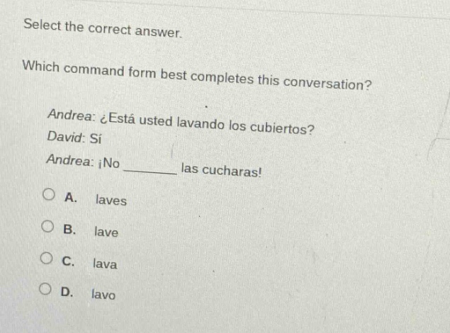 select the correct answer. which command form best completes this conve…