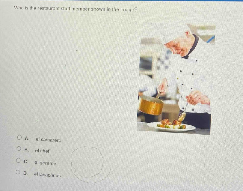 who is the restaurant staff member shown in the image? a. el camarero b…