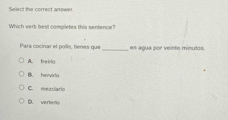 select the correct answer. which verb best completes this sentence? par…