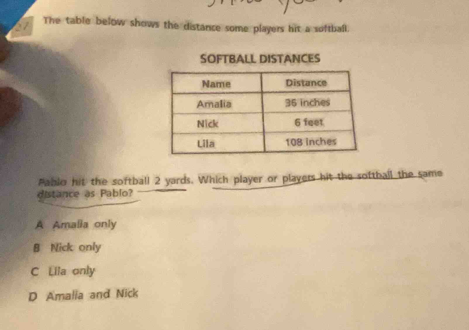 the table below shows the distance some players hit a softball. softbal…