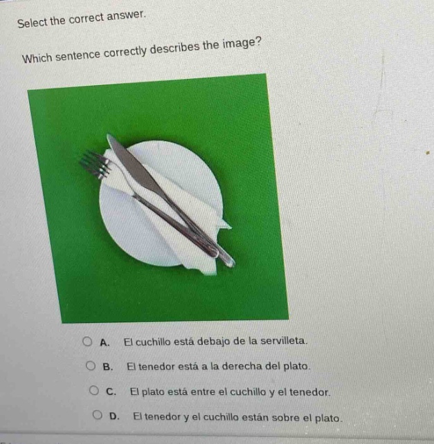 select the correct answer. which sentence correctly describes the image…