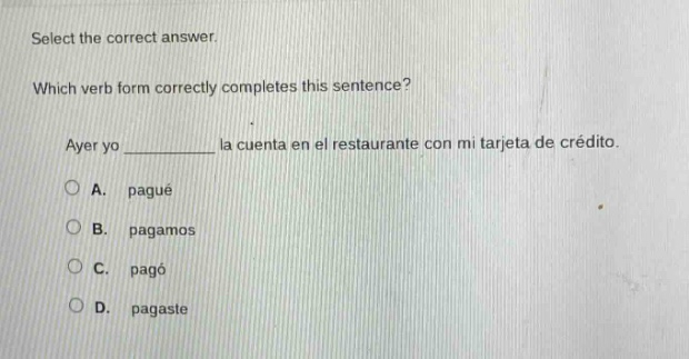 select the correct answer. which verb form correctly completes this sen…