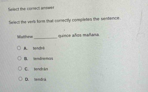 select the correct answer select the verb form that correctly completes…