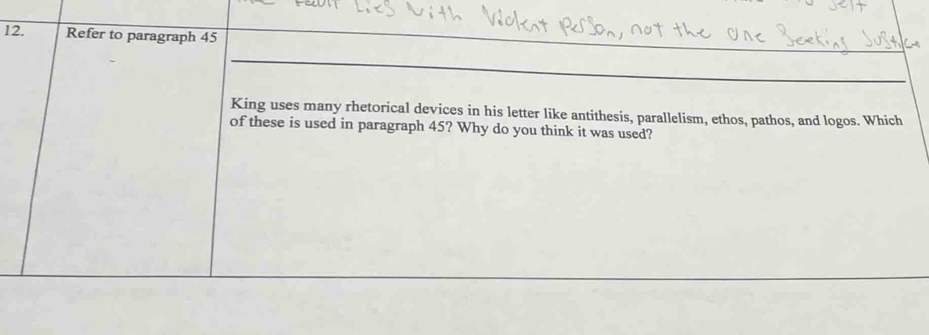 12. refer to paragraph 45 king uses many rhetorical devices in his lett…