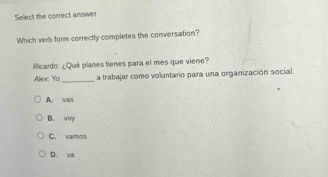 select the correct answer which verb form correctly completes the conve…