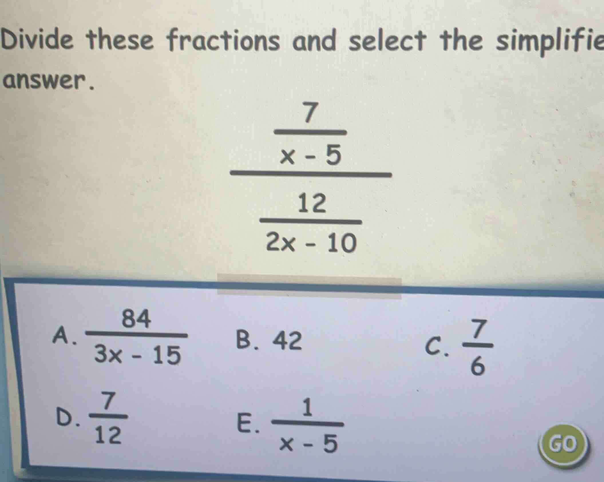 divide these fractions and select the simplified answer. \\(dfrac{dfrac…