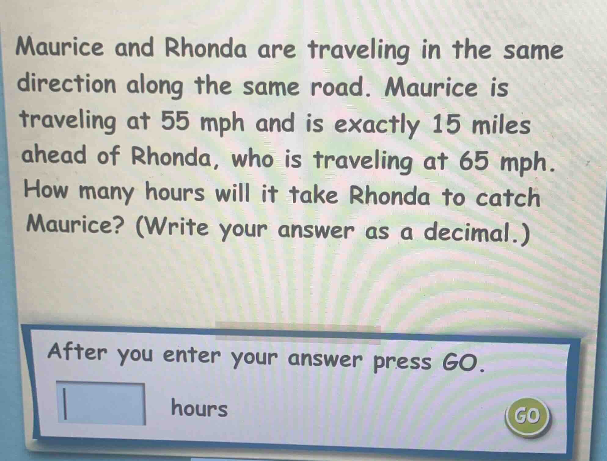 maurice and rhonda are traveling in the same direction along the same r…