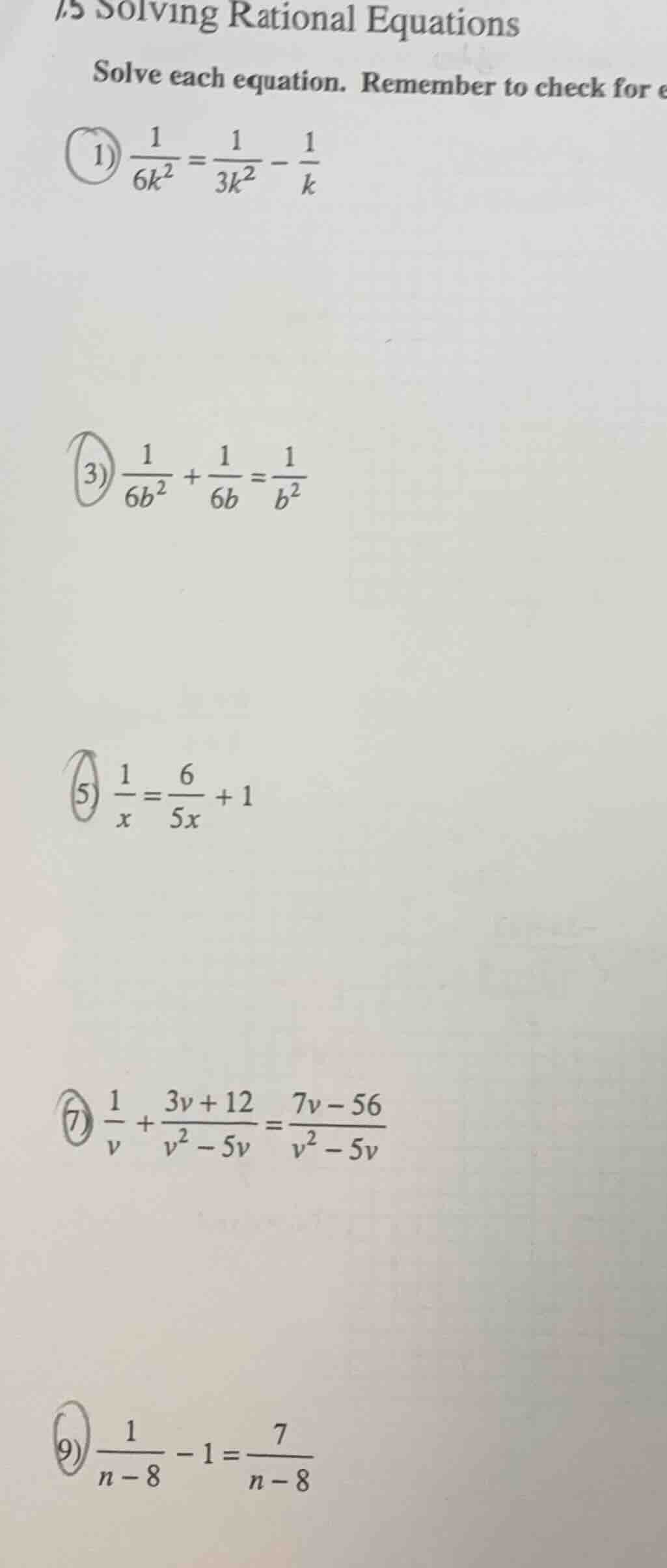 7.5 solving rational equations solve each equation. remember to check f…