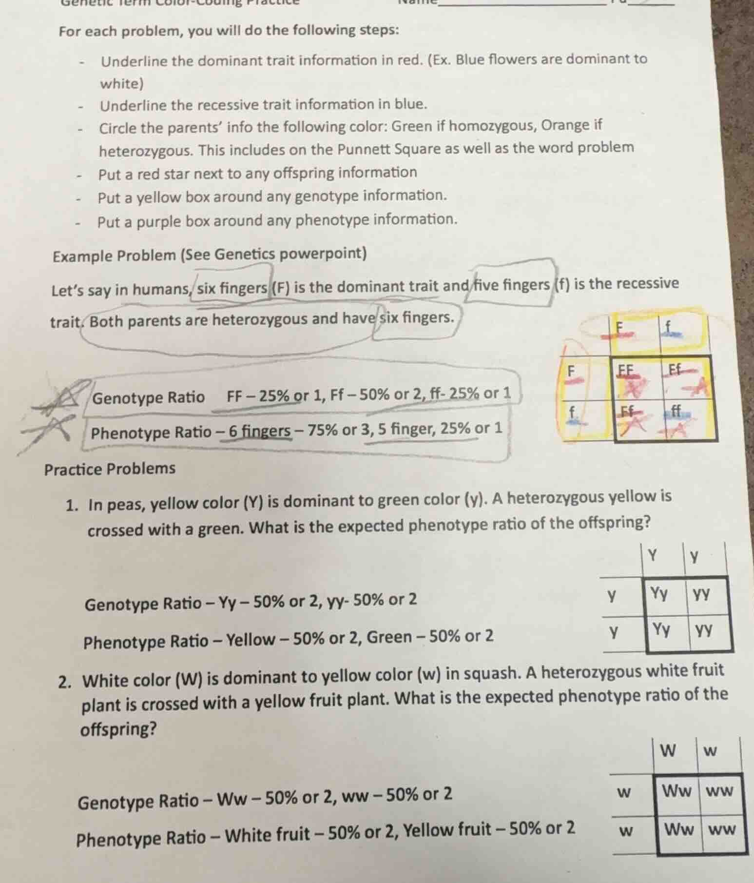 genetic term color-coding practice name______ for each problem, you wil…