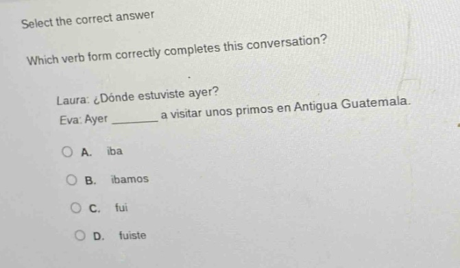 select the correct answer which verb form correctly completes this conv…