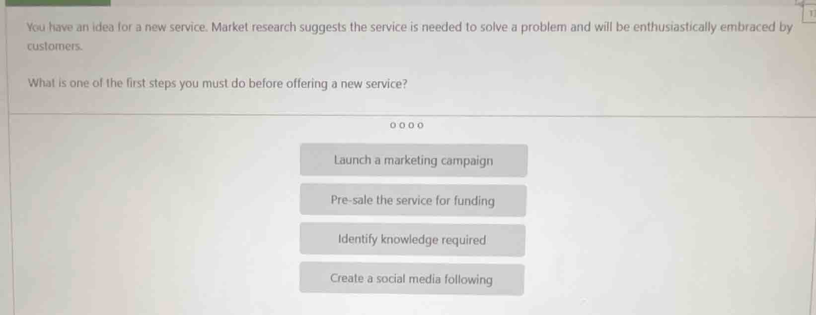 you have an idea for a new service. market research suggests the servic…