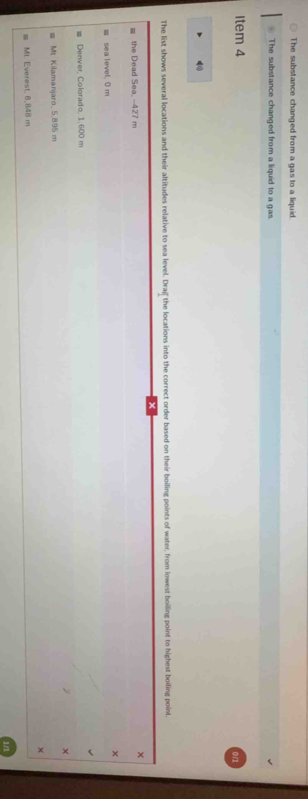 item 4 the list shows several locations and their altitudes relative to…