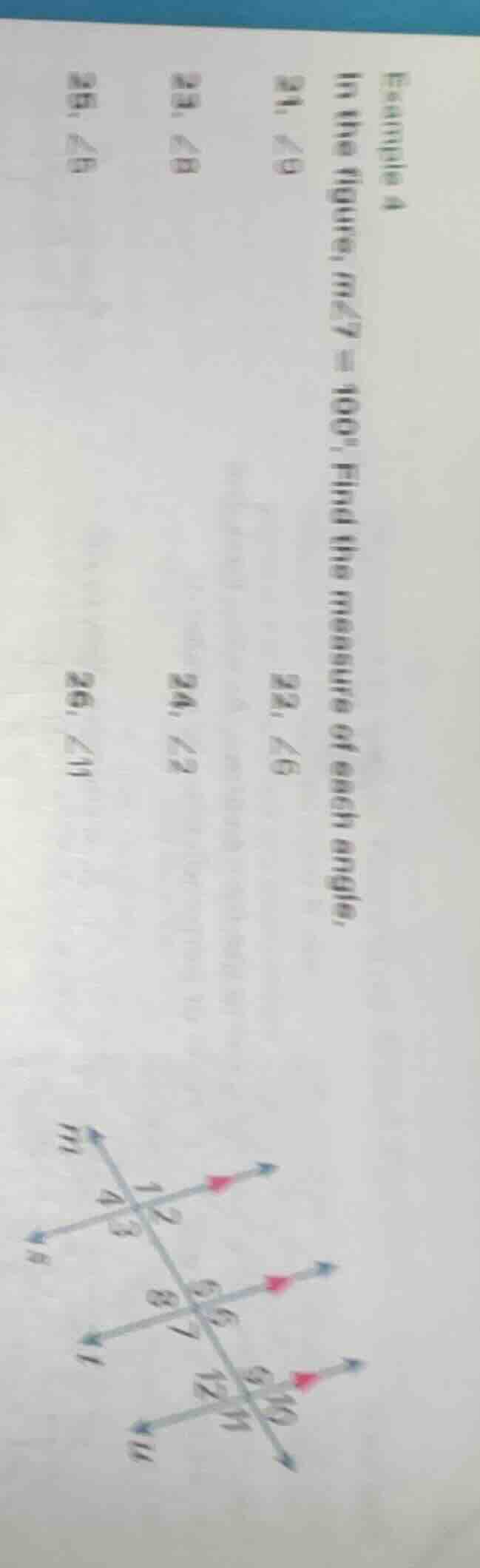 example 4 in the figure, ( mangle 7 = 100^circ ). find the measure of e…