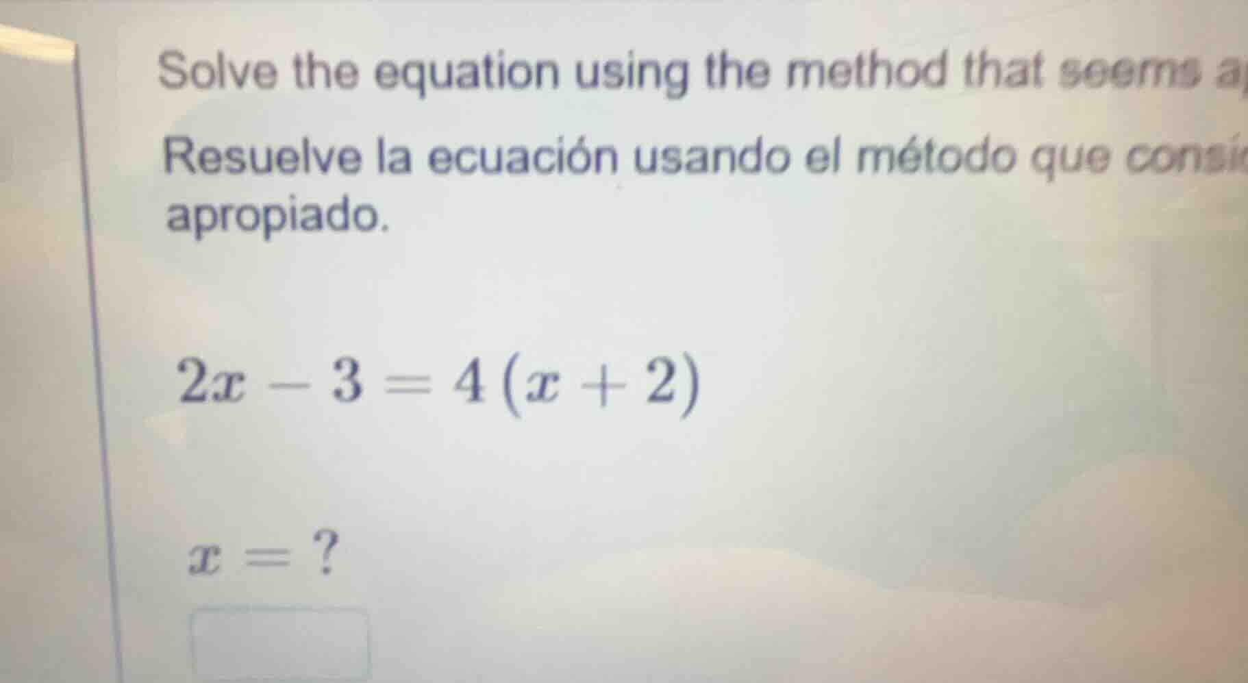 solve the equation using the method that seems a resuelve la ecuación u…