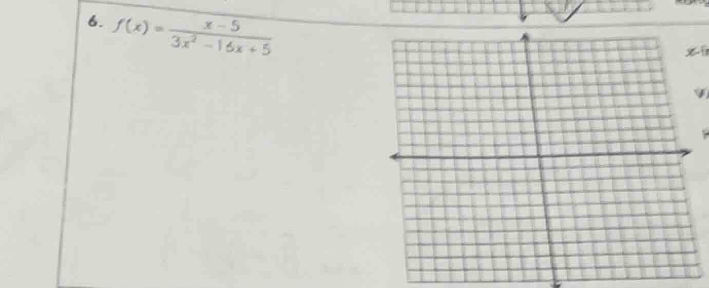 6. $f(x) = \\frac{x - 5}{3x^2 - 16x + 5}$