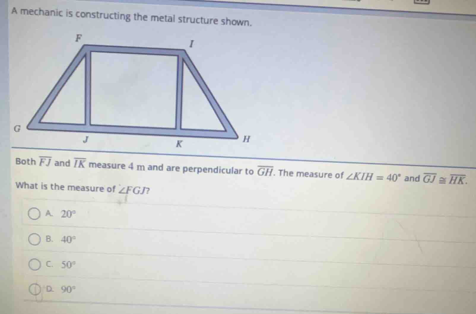 a mechanic is constructing the metal structure shown. both \\(\\overlin…