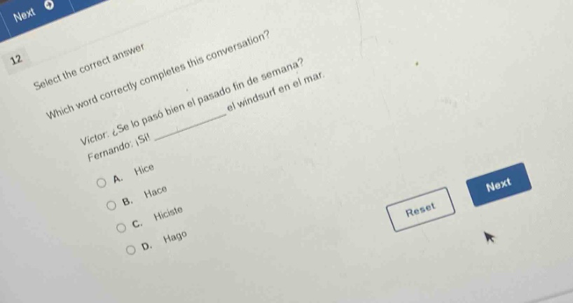 12 select the correct answer which word correctly completes this conver…