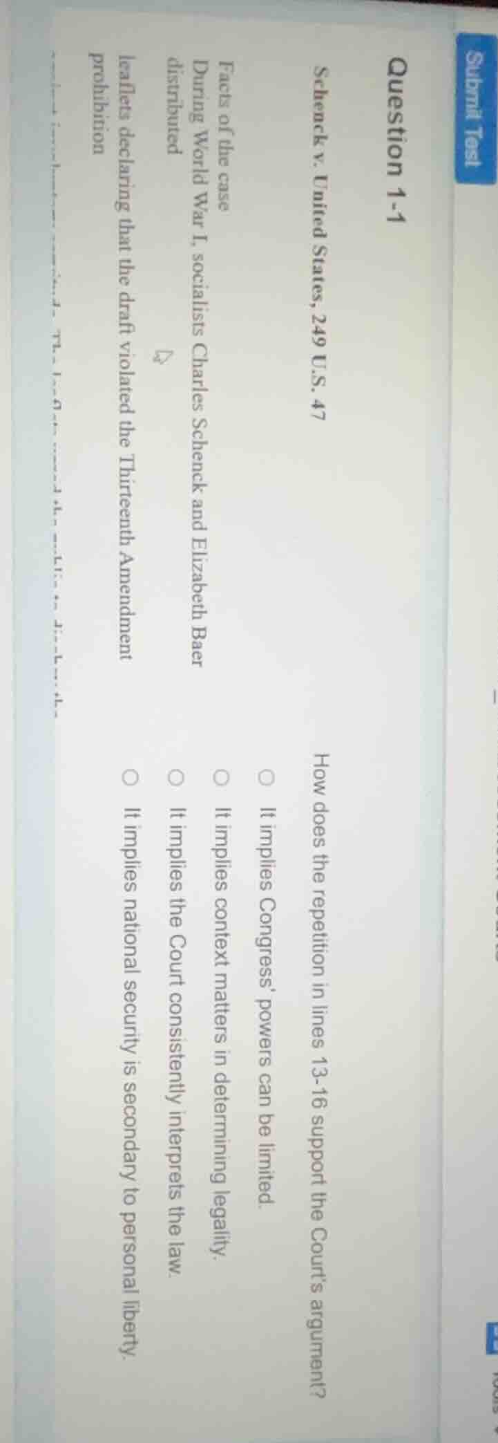 question 1-1 schenck v. united states, 249 u.s. 47 facts of the case du…
