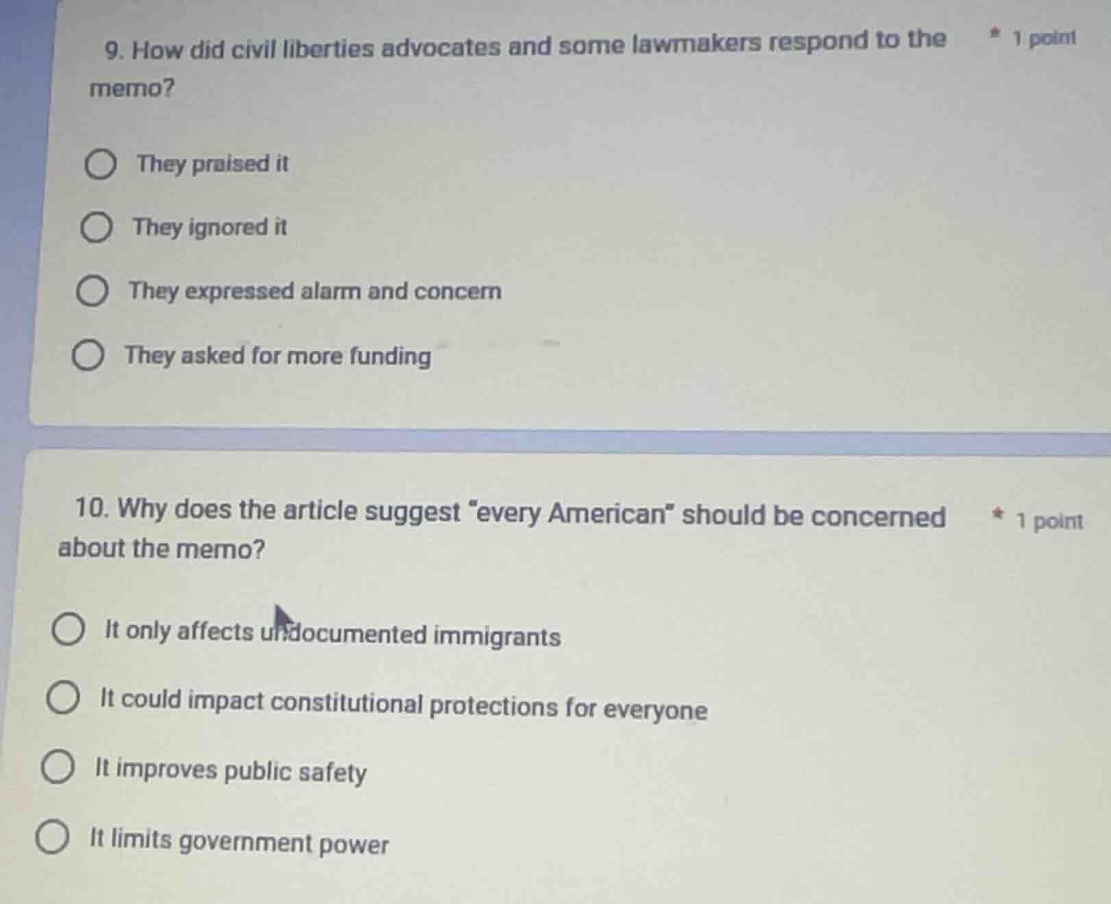 9. how did civil liberties advocates and some lawmakers respond to the …