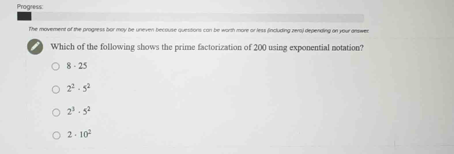 which of the following shows the prime factorization of 200 using expon…
