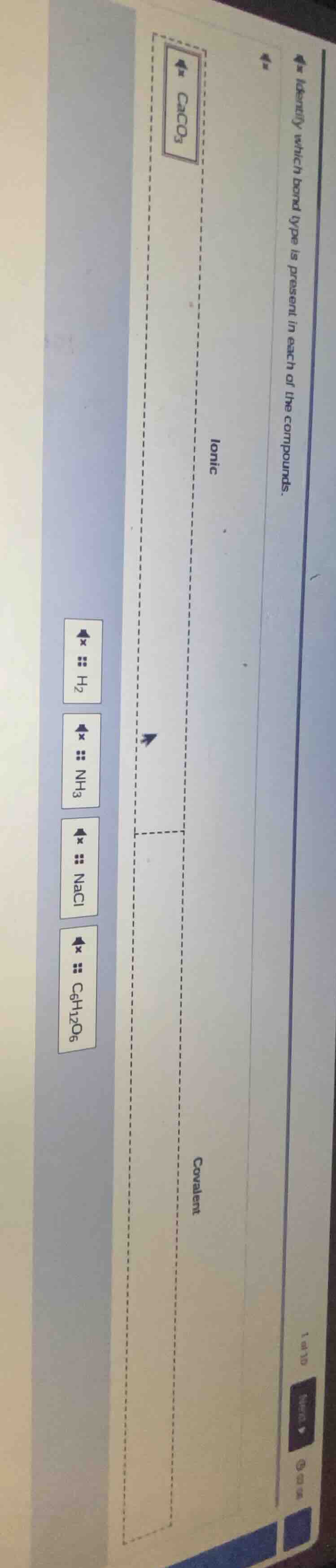 identify which bond type is present in each of the compounds. caco₃ ion…