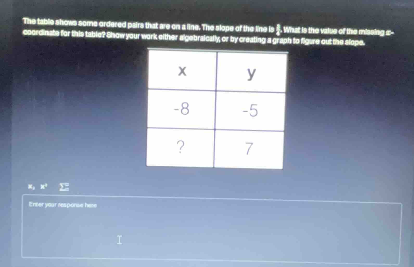 the table shows some ordered pairs that are on a line. the slope of the…