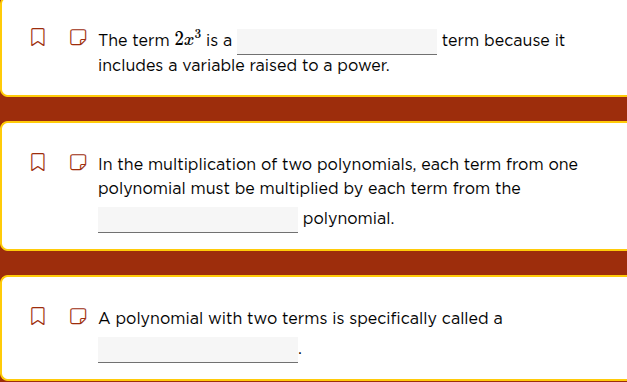 the term (2x^3) is a _______________ term because it includes a variabl…
