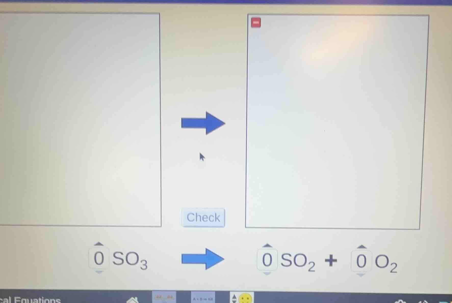 0 so₃ → 0 so₂ + 0 o₂