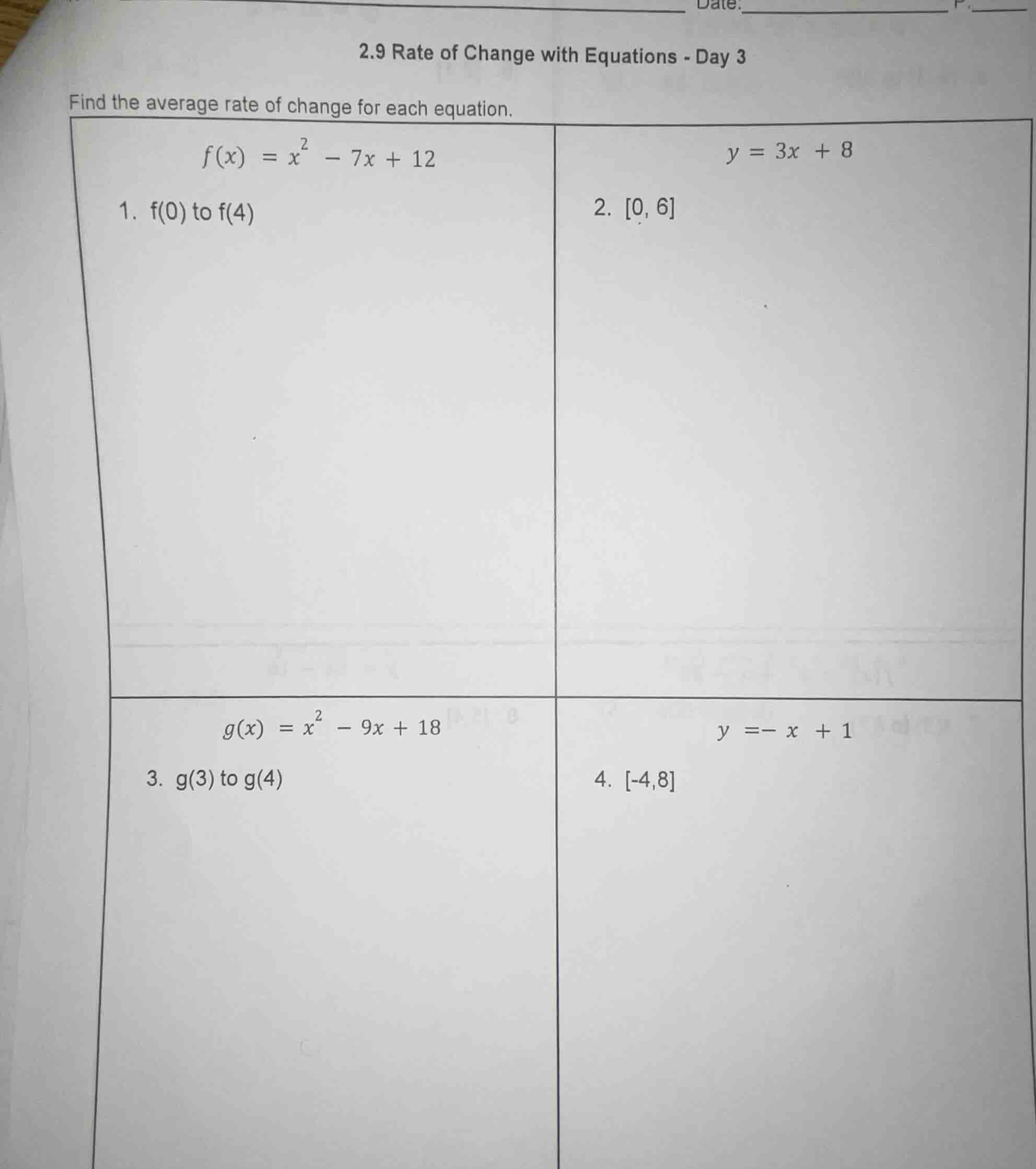 2.9 rate of change with equations - day 3 find the average rate of chan…