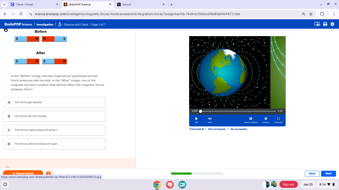 in the \before\ image, two bar magnets are positioned so their north po…