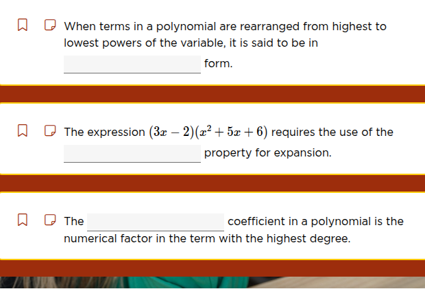 when terms in a polynomial are rearranged from highest to lowest powers…