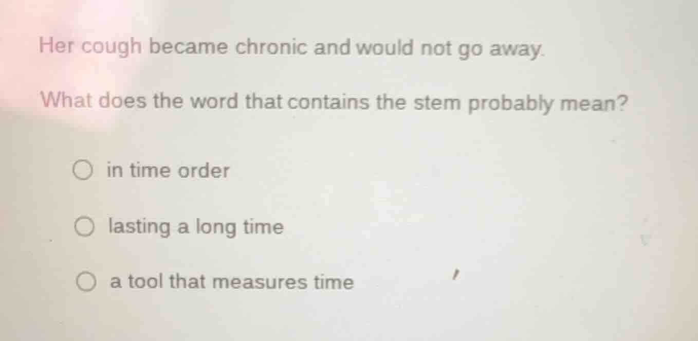 her cough became chronic and would not go away. what does the word that…