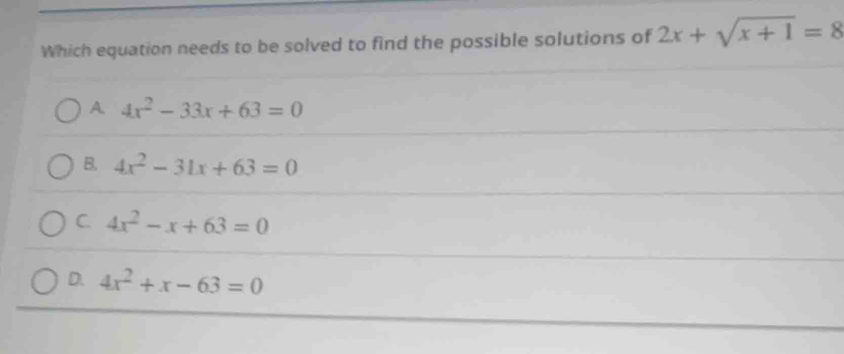 which equation needs to be solved to find the possible solutions of $2x…