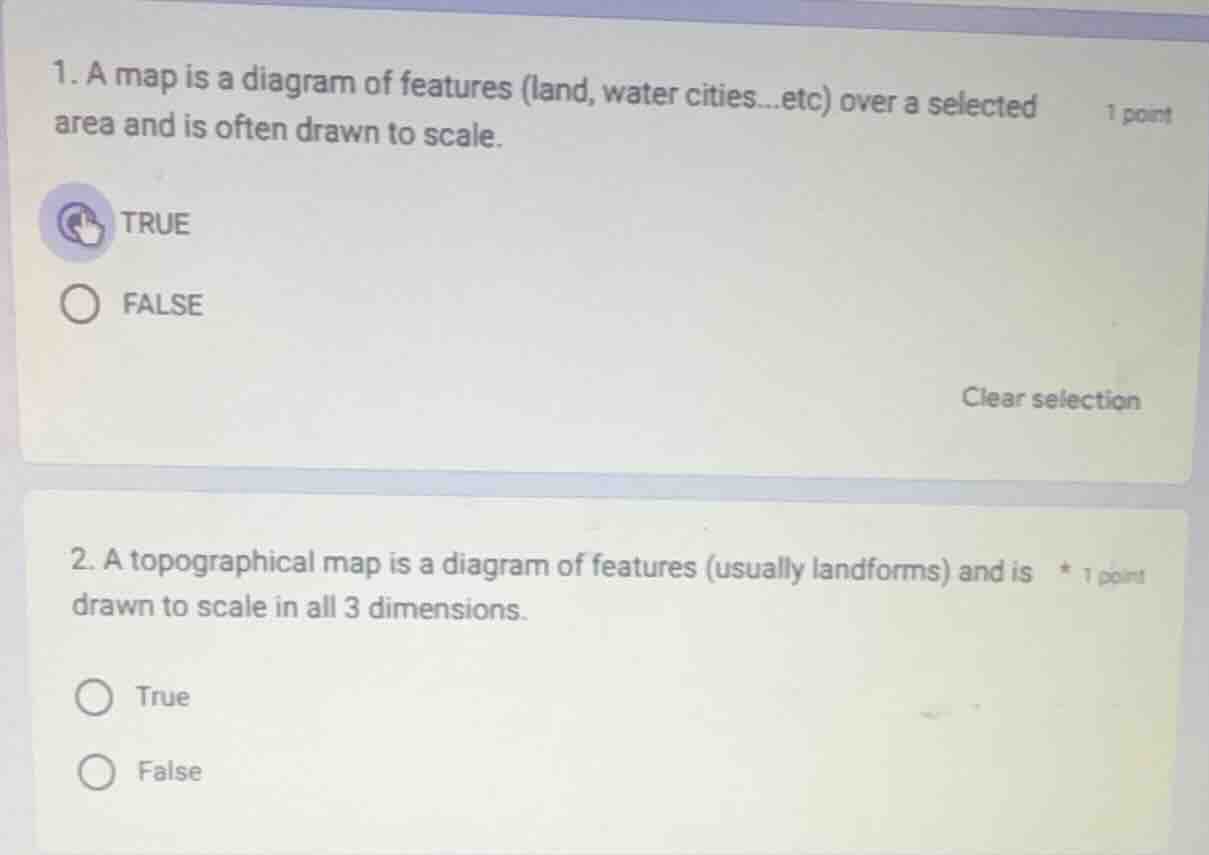 1. a map is a diagram of features (land, water cities...etc) over a sel…