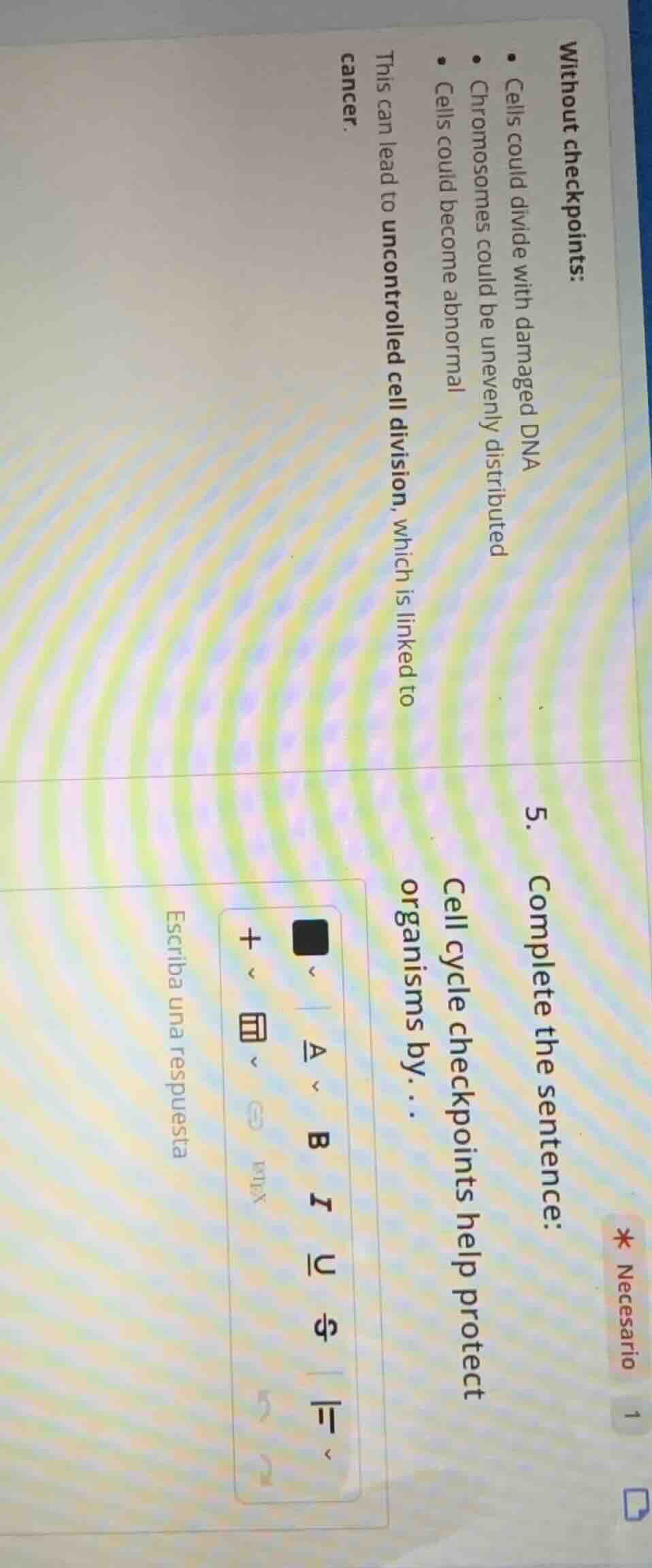 without checkpoints: - cells could divide with damaged dna - chromosome…