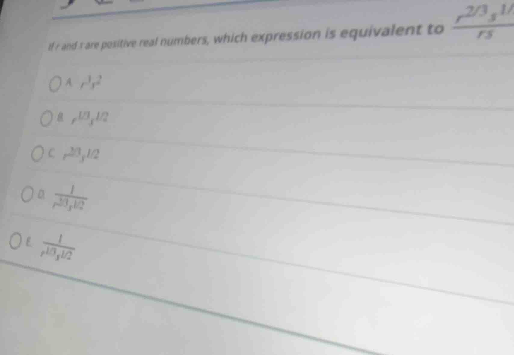 if r and s are positive real numbers, which expression is equivalent to…