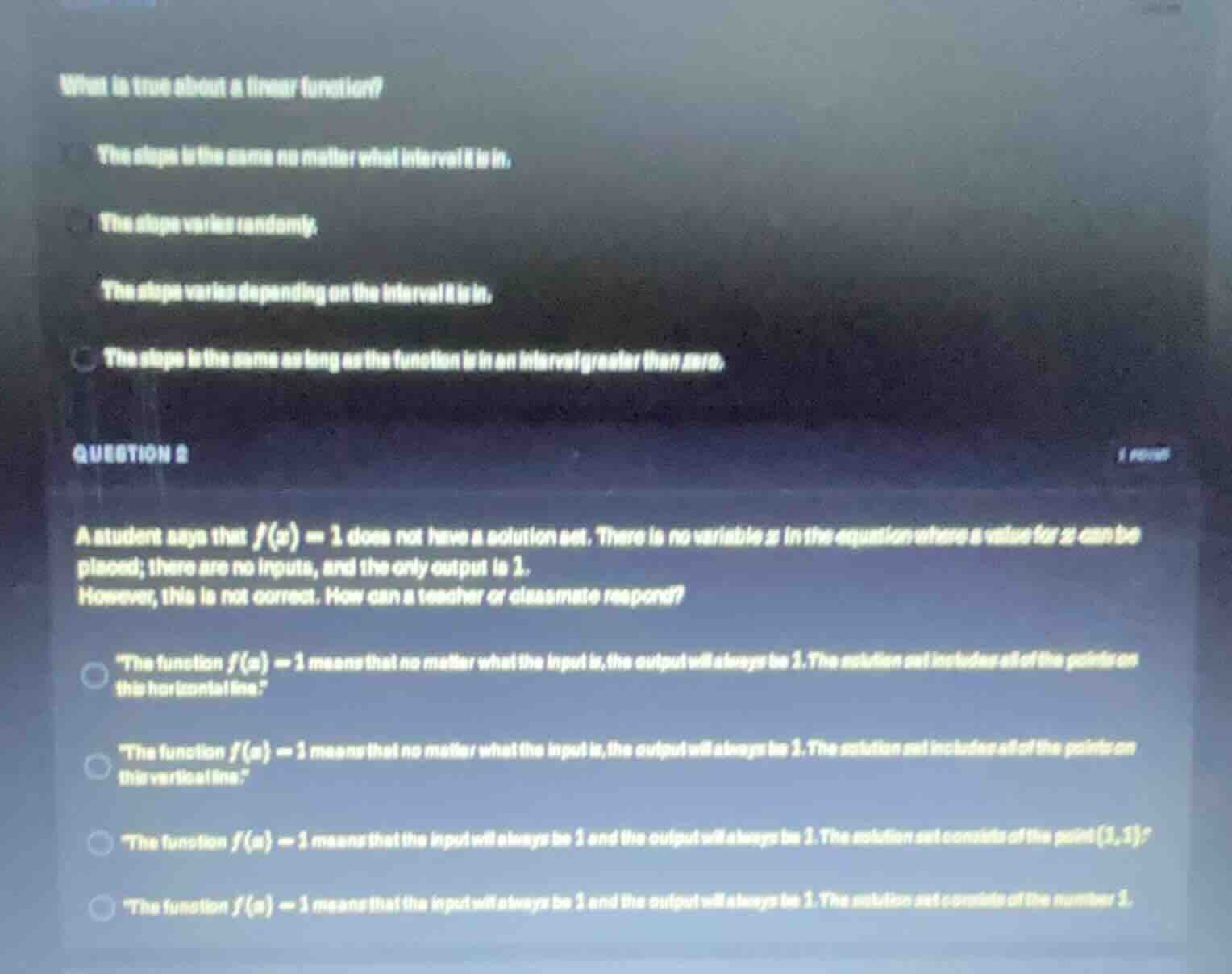 what is true about a linear function? the slope is the same no matter w…