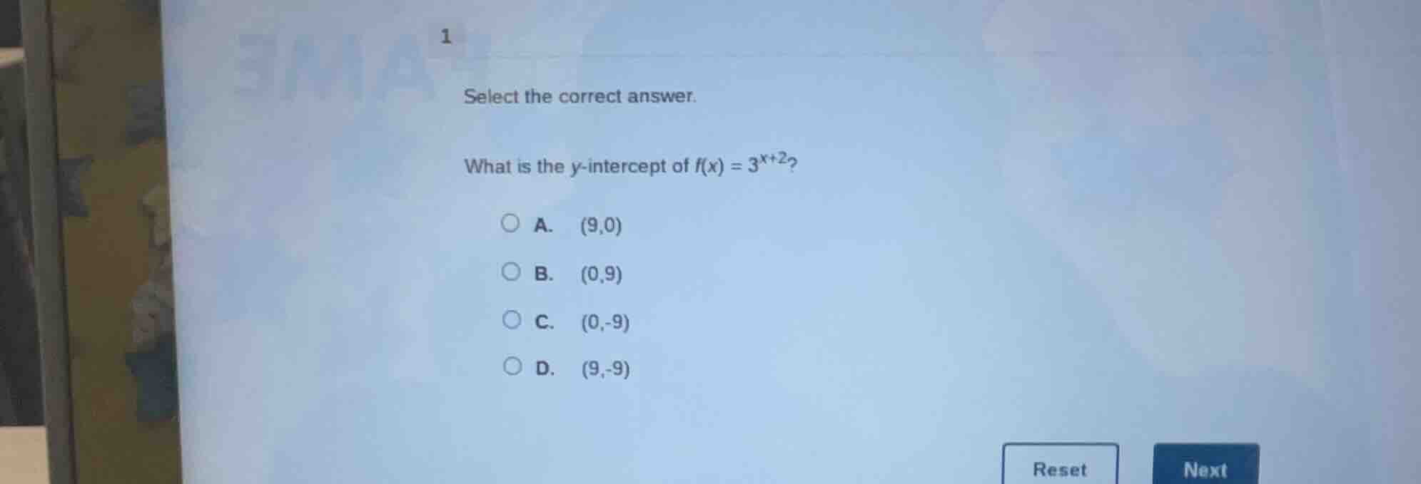 1 select the correct answer. what is the y-intercept of $f(x) = 3^{x + …