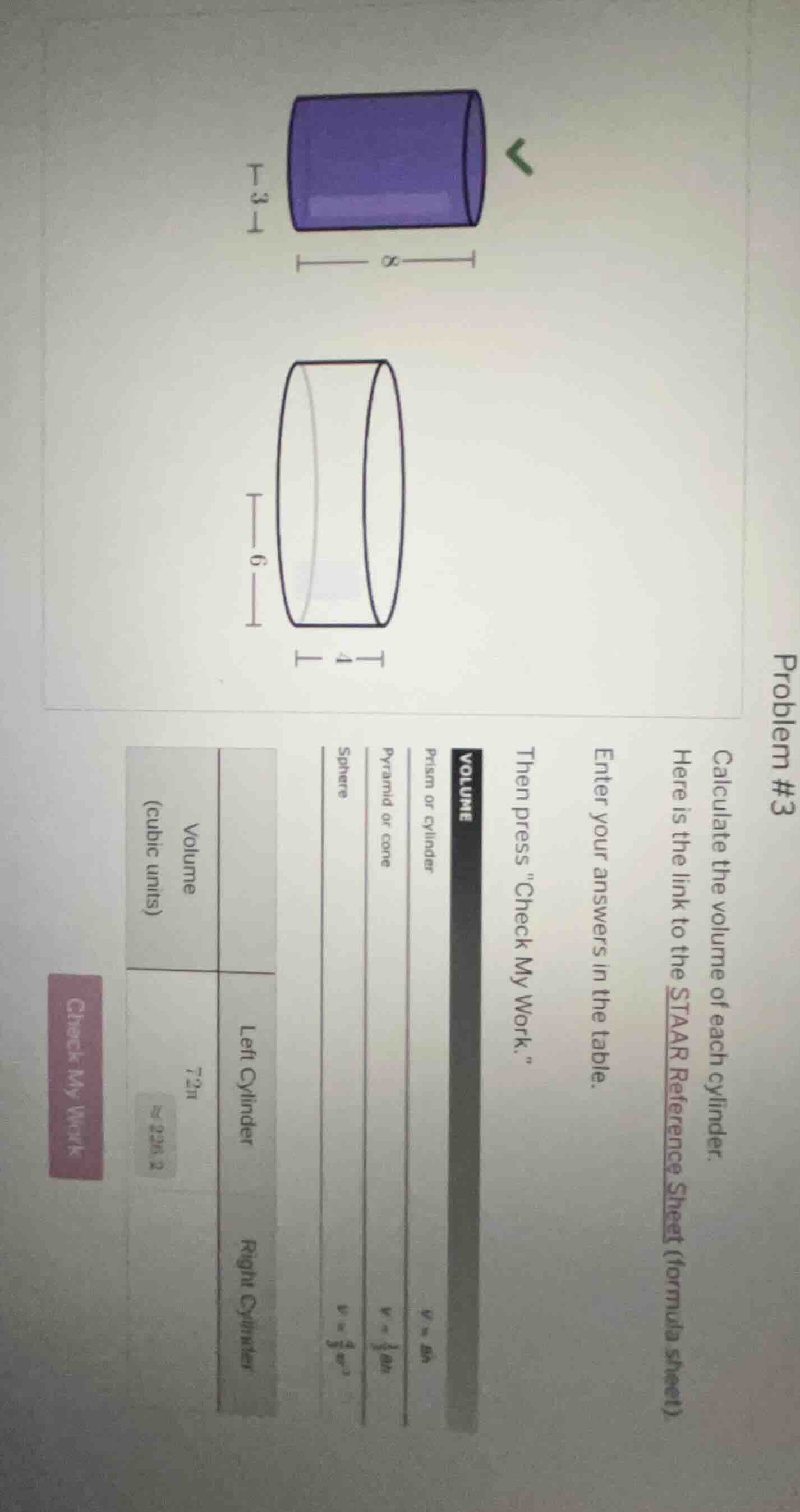 problem #3 calculate the volume of each cylinder. here is the link to t…