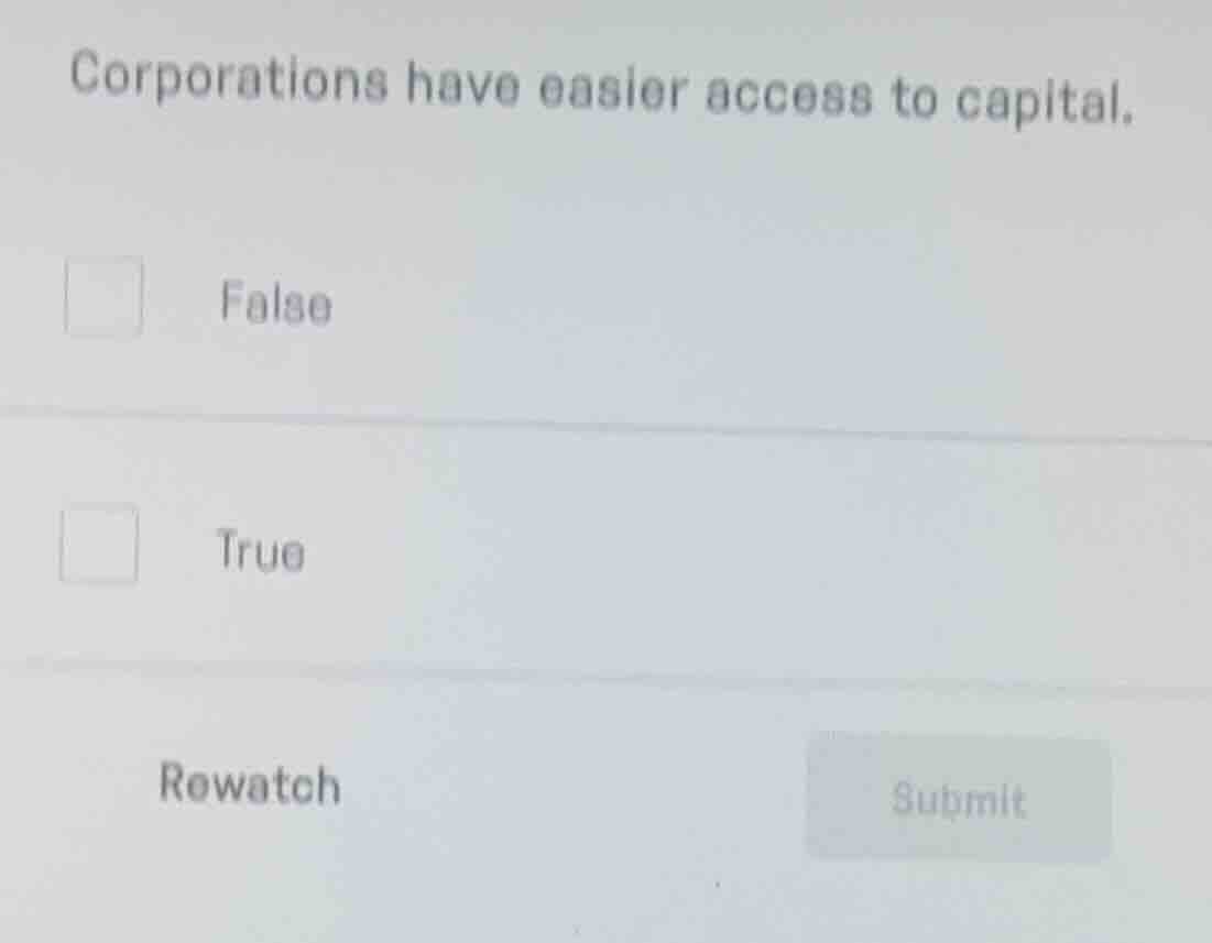 corporations have easier access to capital. false true rewatch submit