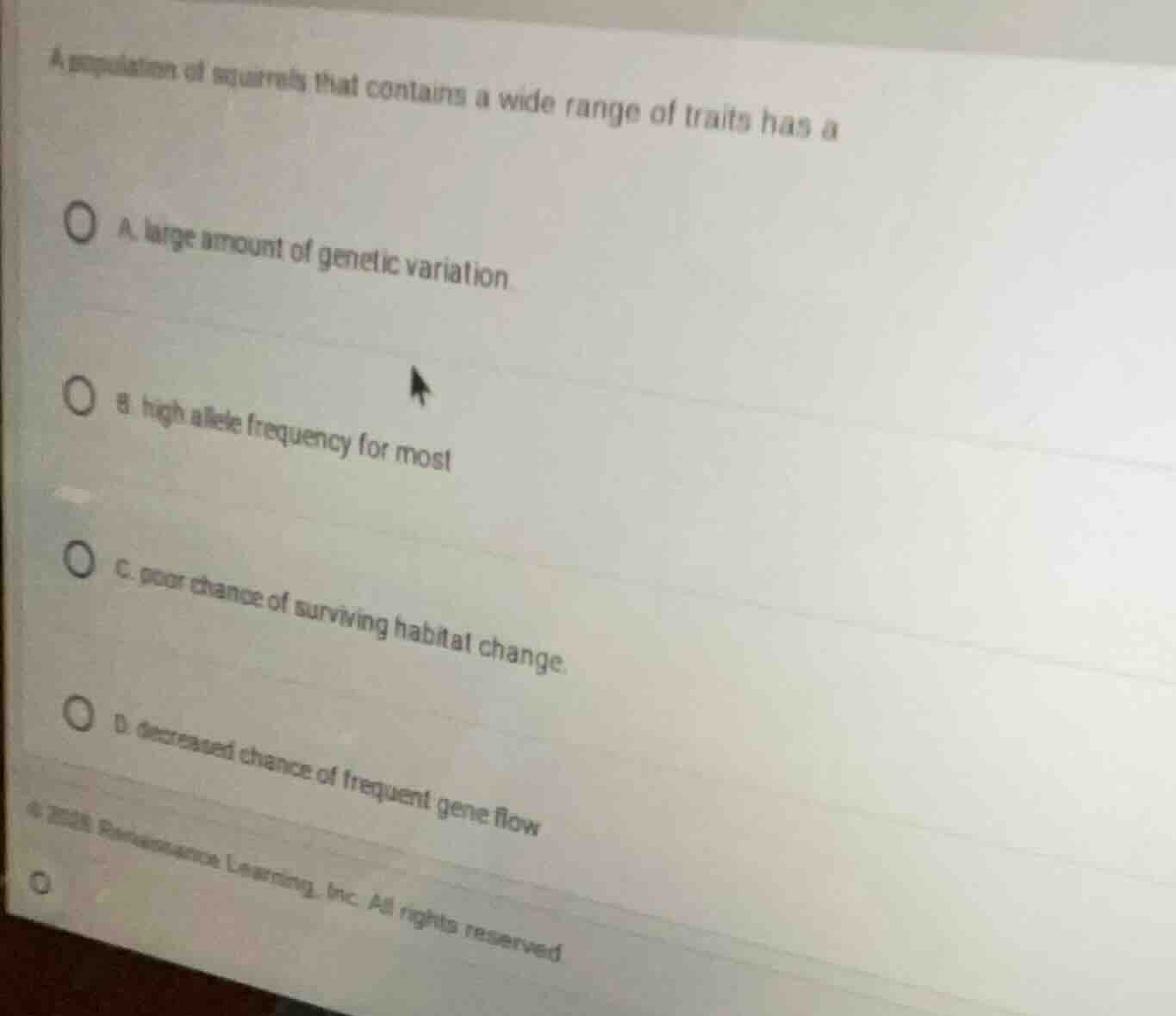 a population of squirrels that contains a wide range of traits has a a.…