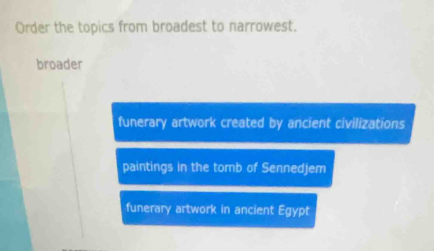 order the topics from broadest to narrowest. broader funerary artwork c…
