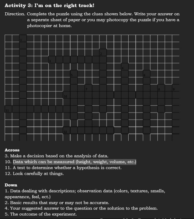 activity 3: im on the right track! direction. complete the puzzle using…